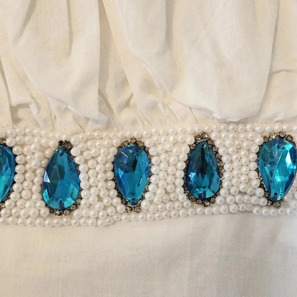 TAJ By Sabrina Crippa Handmade Beaded Bohemian Bell Sleeve Cotton Tunic Blouse S - Picture 13 of 14